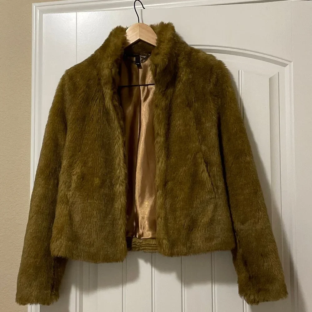 Women’s Brown Faux Fur Jacket  by H&M,  Size 38 European (size 6 US) - Picture 2 of 6